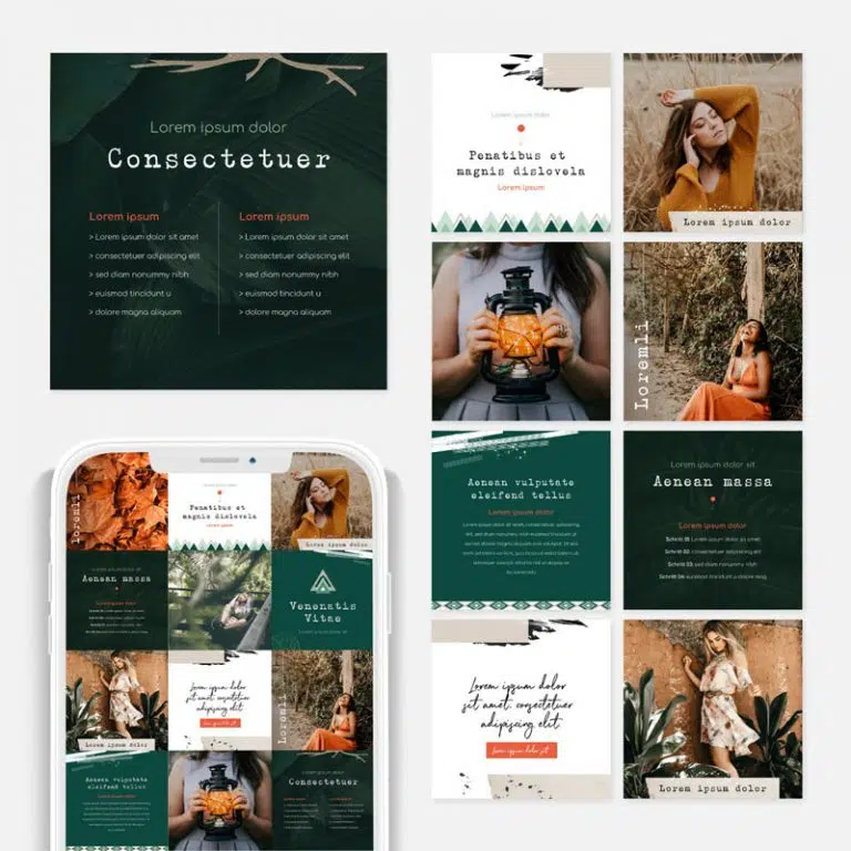 Instagram Feed Gestaltung in den Farben Grün und Beige für eine Fotografin.