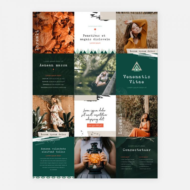 Instagram Feed Gestaltung in den Farben Grün und Beige für eine Fotografin.