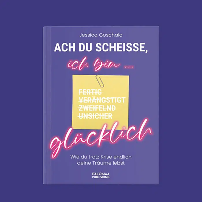 Lila farbiges Buch mit Neon Schrift