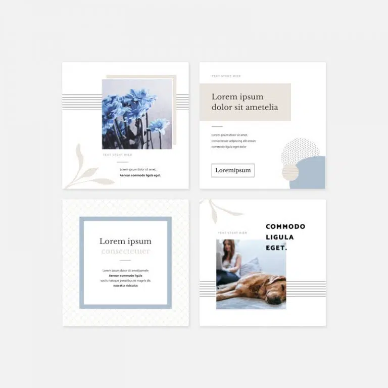Übersicht von einem gestalteten Instagram Feed in den Farben Blau Beige