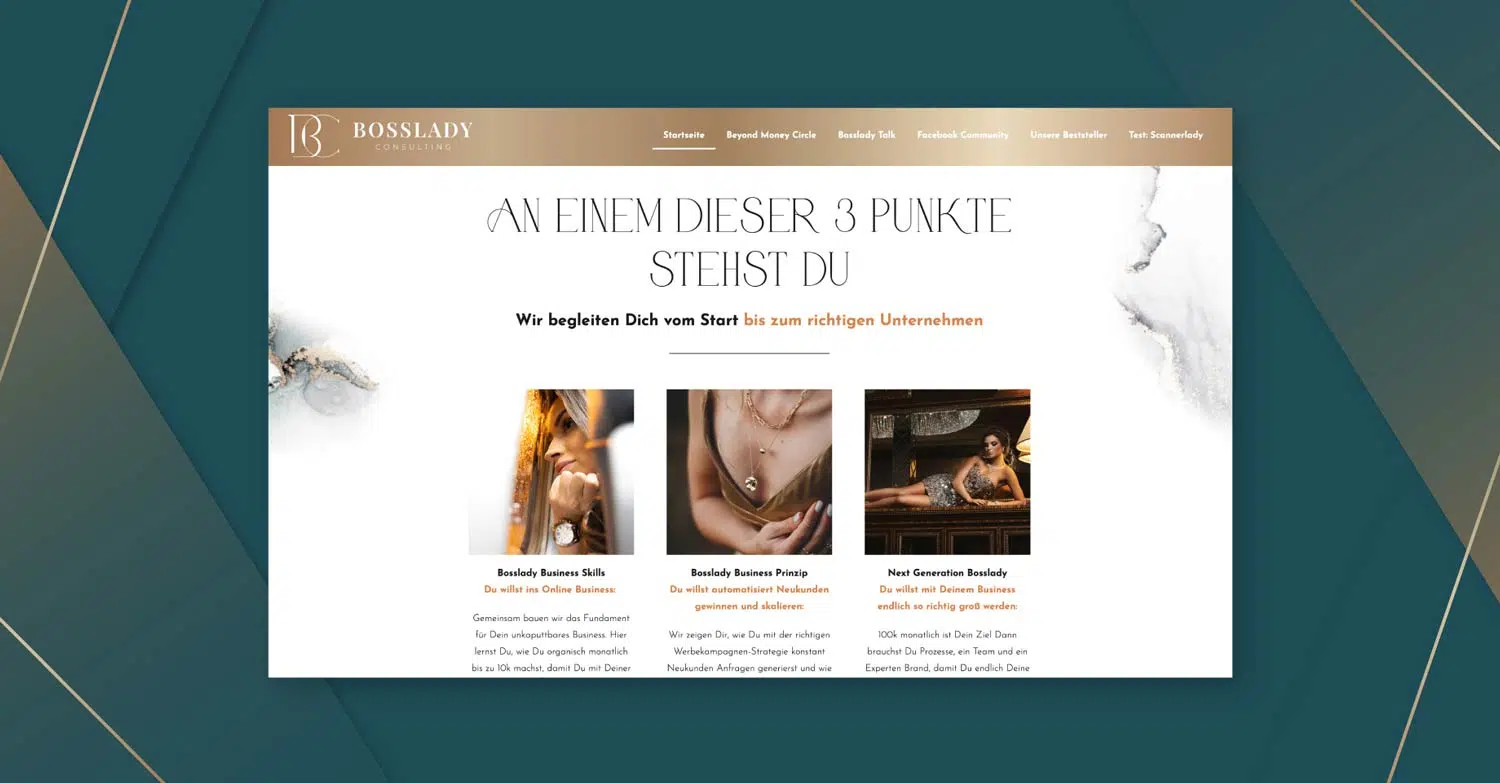 Ausschnitt von einer maßgeschneiderten Webseite, die sehr luxuriös wirkt.