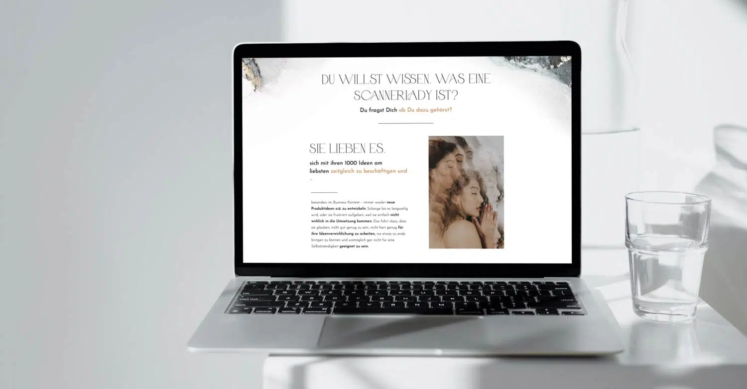 Internetseite die sehr edel und hochwertig wirkt. Brand Design für Scannerladys.