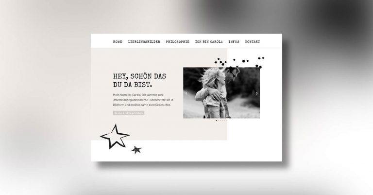 Website Innenansicht für Fotografin in Schwarz und Weiß von Jana Köppe Brand Designerin aus Dachau bei München
