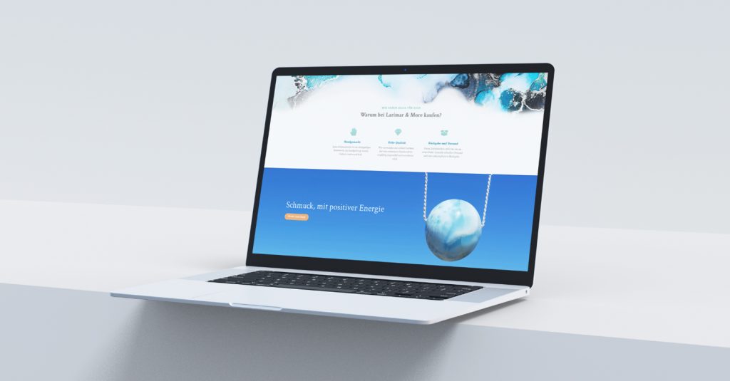 Website für Schmuck Shop auf Laptop in Türkis von Jana Köppe Brand Designerin aus Dachau bei München