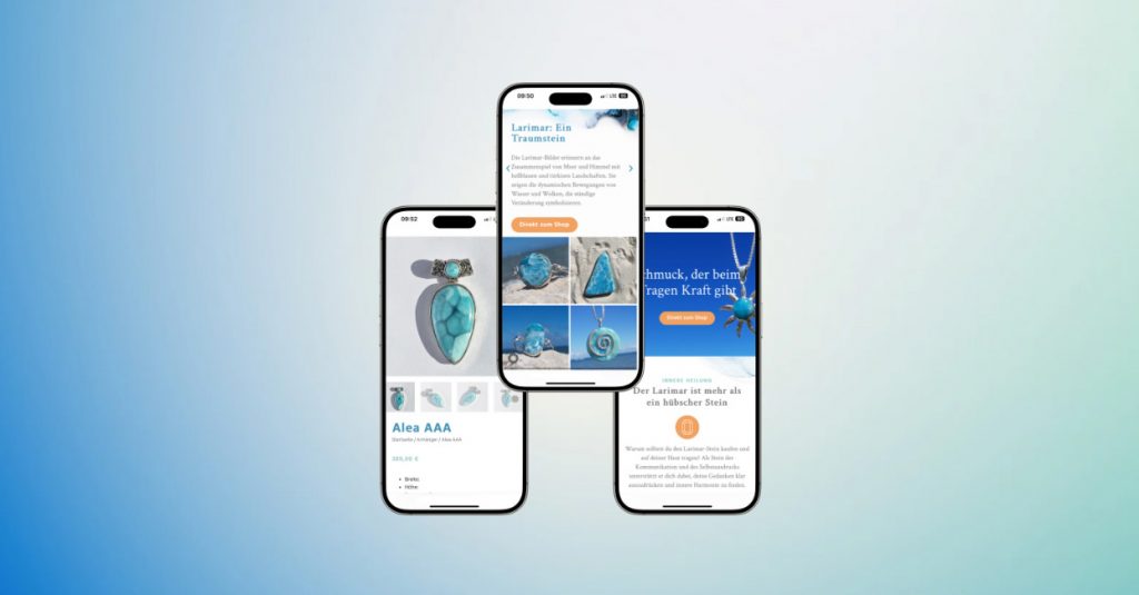 Responsive Website für Schmuck Shop auf zwei Smartphones von Jana Köppe Brand Designerin aus Dachau bei München