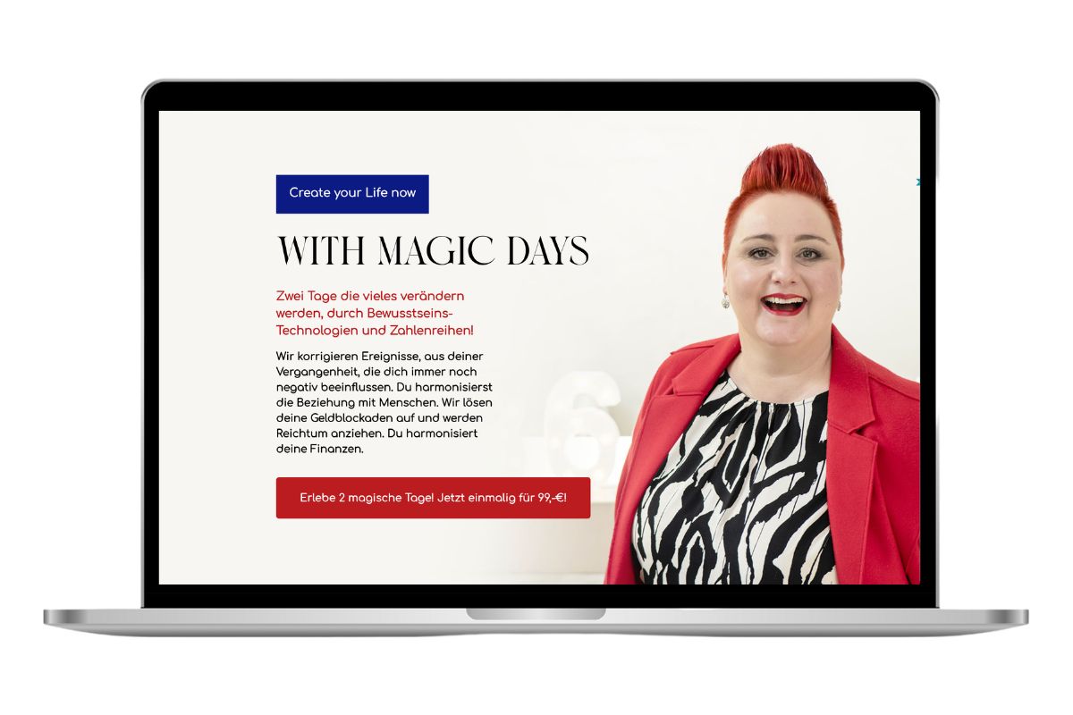 Vorschau einer Webseitenerstellung von einer Coaching mit roten Haaren und rotem Blazer