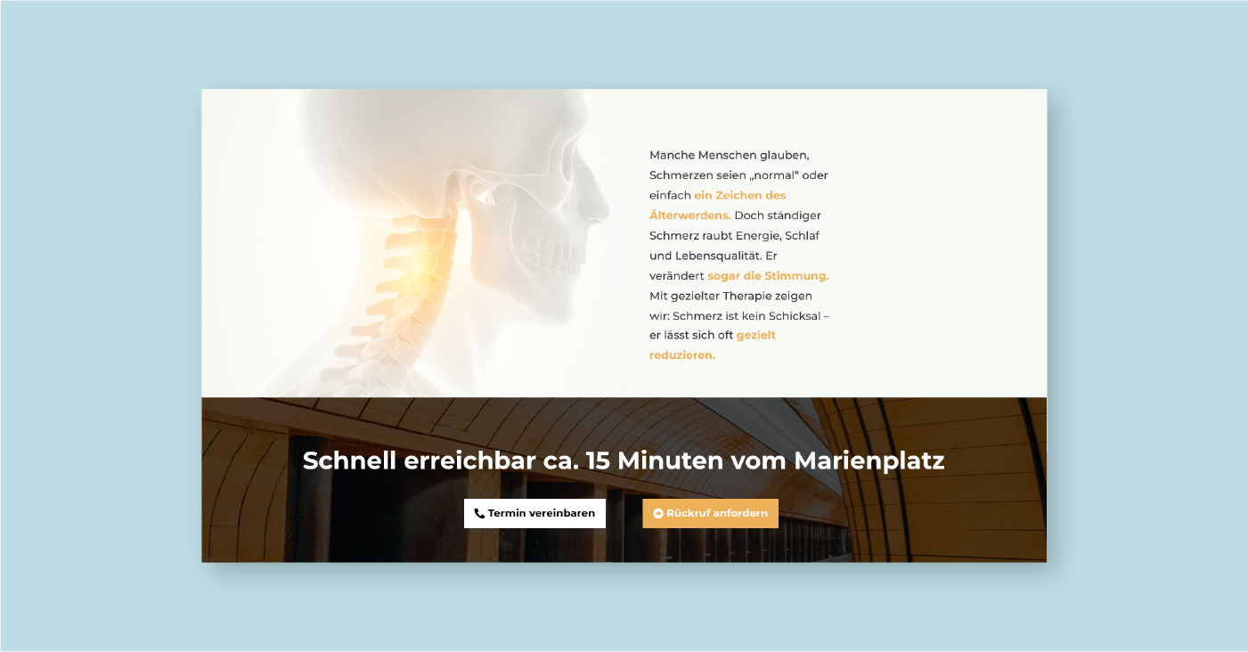 Hausbesuch-Angebot einer Münchner Physiotherapie auf der Praxis-Website