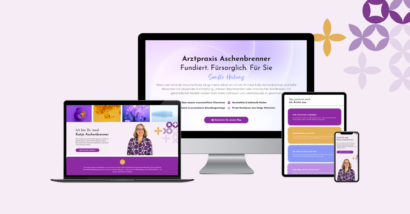 Arztpraxis-Website auf Desktop, Laptop, Tablet und Smartphone, responsives Webdesign für Ärzte