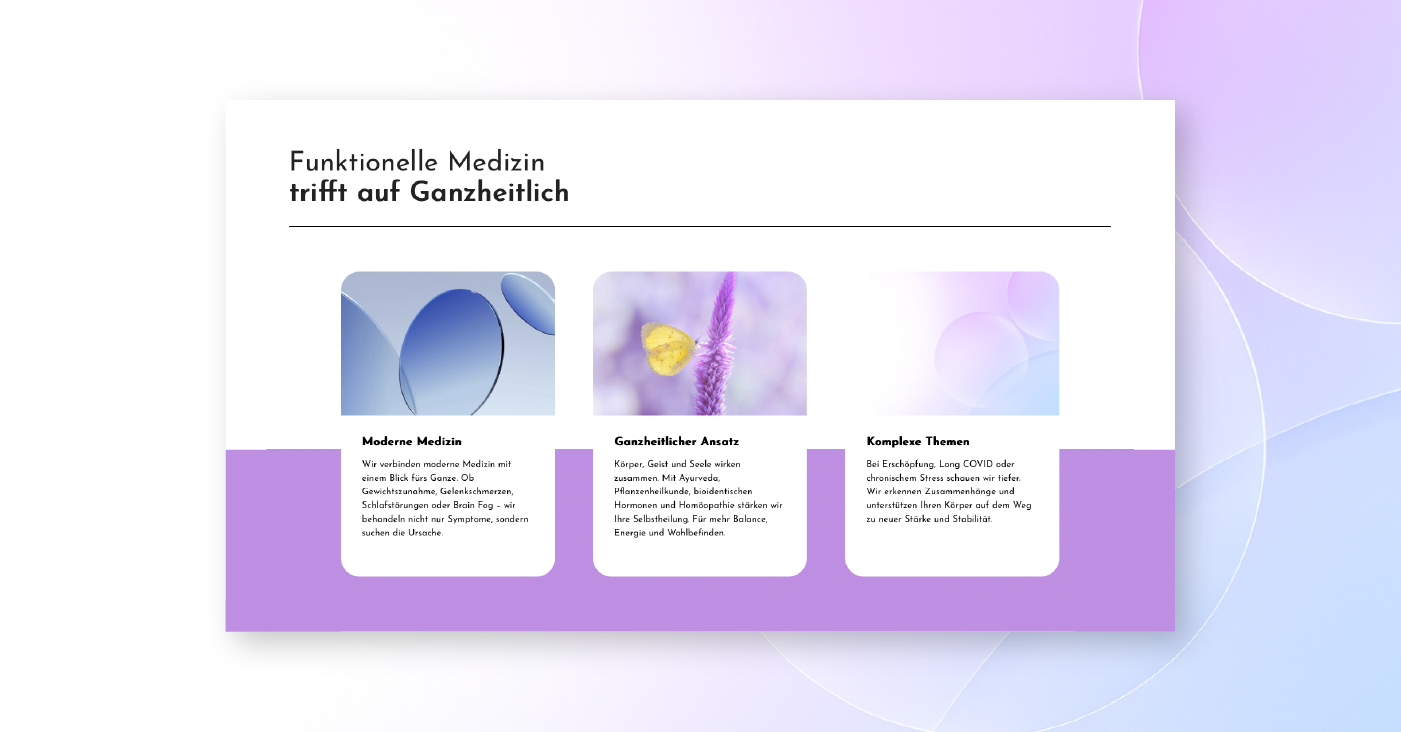 Abschnitt zu Funktioneller Medizin auf einer ganzheitlichen Arztpraxis-Website