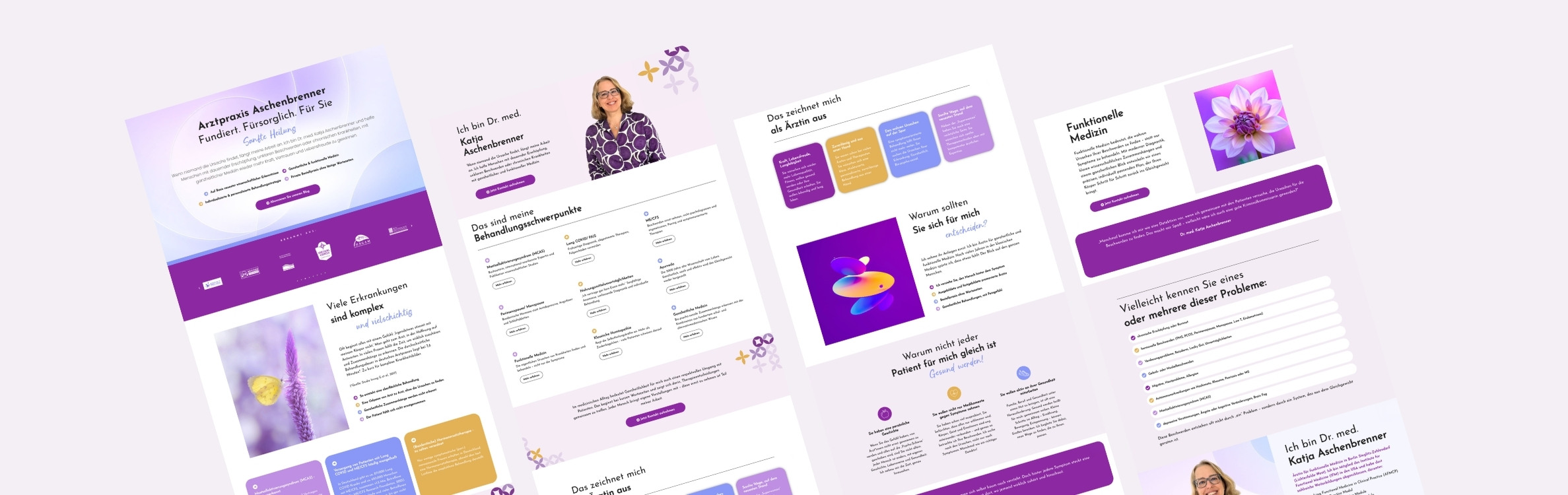 Webdesign für private Arztpraxis in Lila mit Schwerpunkt Funktionelle Medizin, MCAS, Long Covid