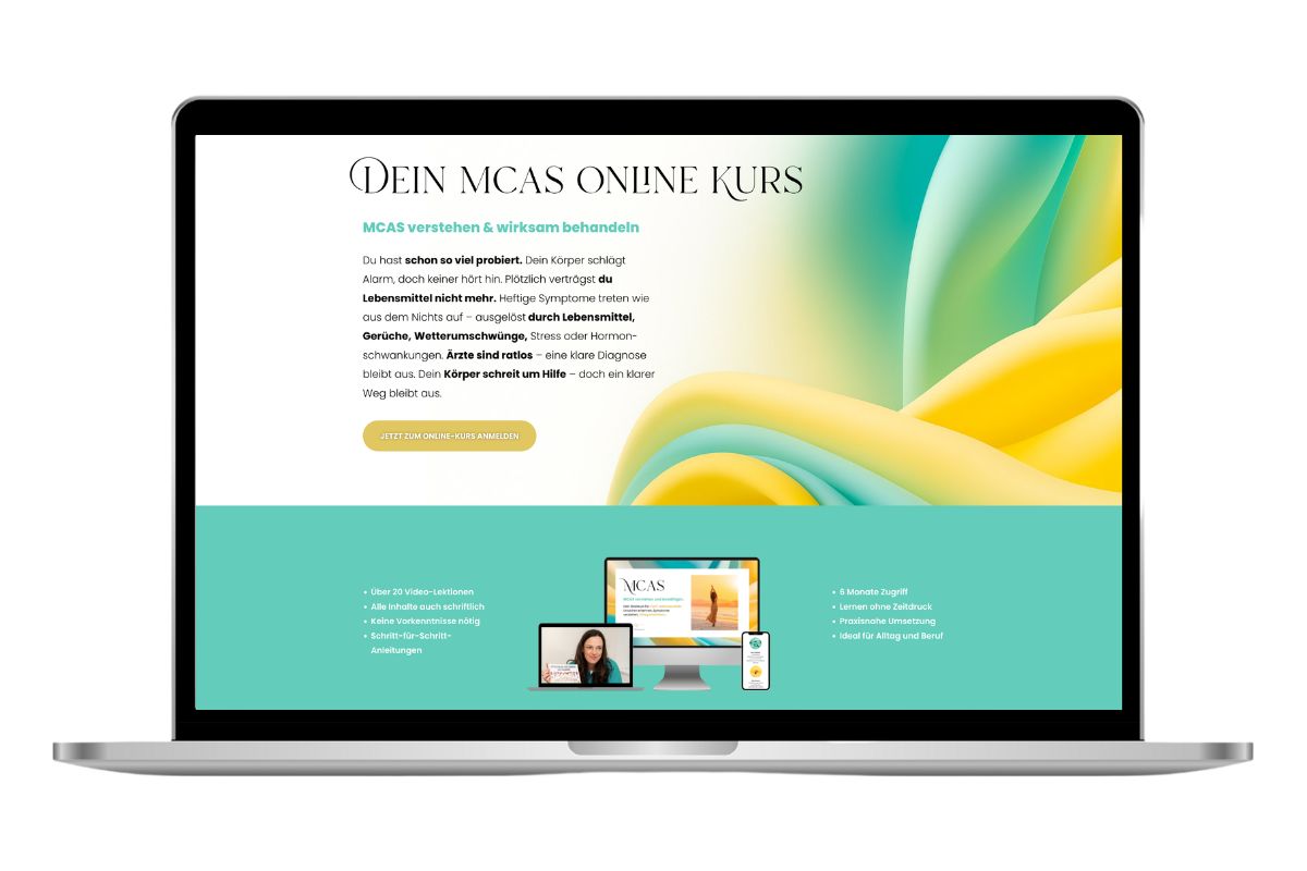 Startseite eines Online-Kurses für Heilpraktiker in Grün und Gelb, Webdesign für Heilpraktiker und Ärzte