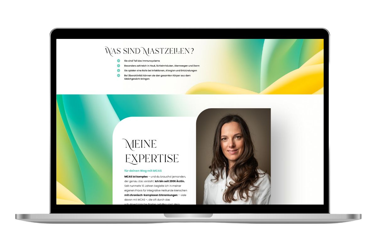 Kursübersicht auf einer Heilpraktiker-Website mit Tablet-Ansicht, modernes Webdesign