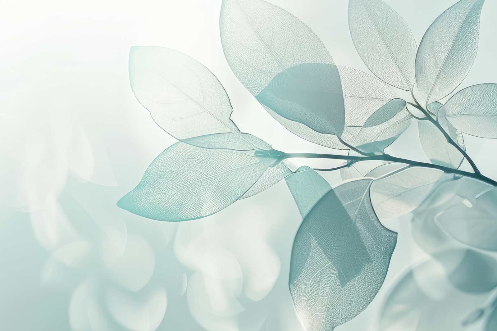 Blätter mit Tautropfen auf dunklem Teal als Hintergrund für Personal Brand Design